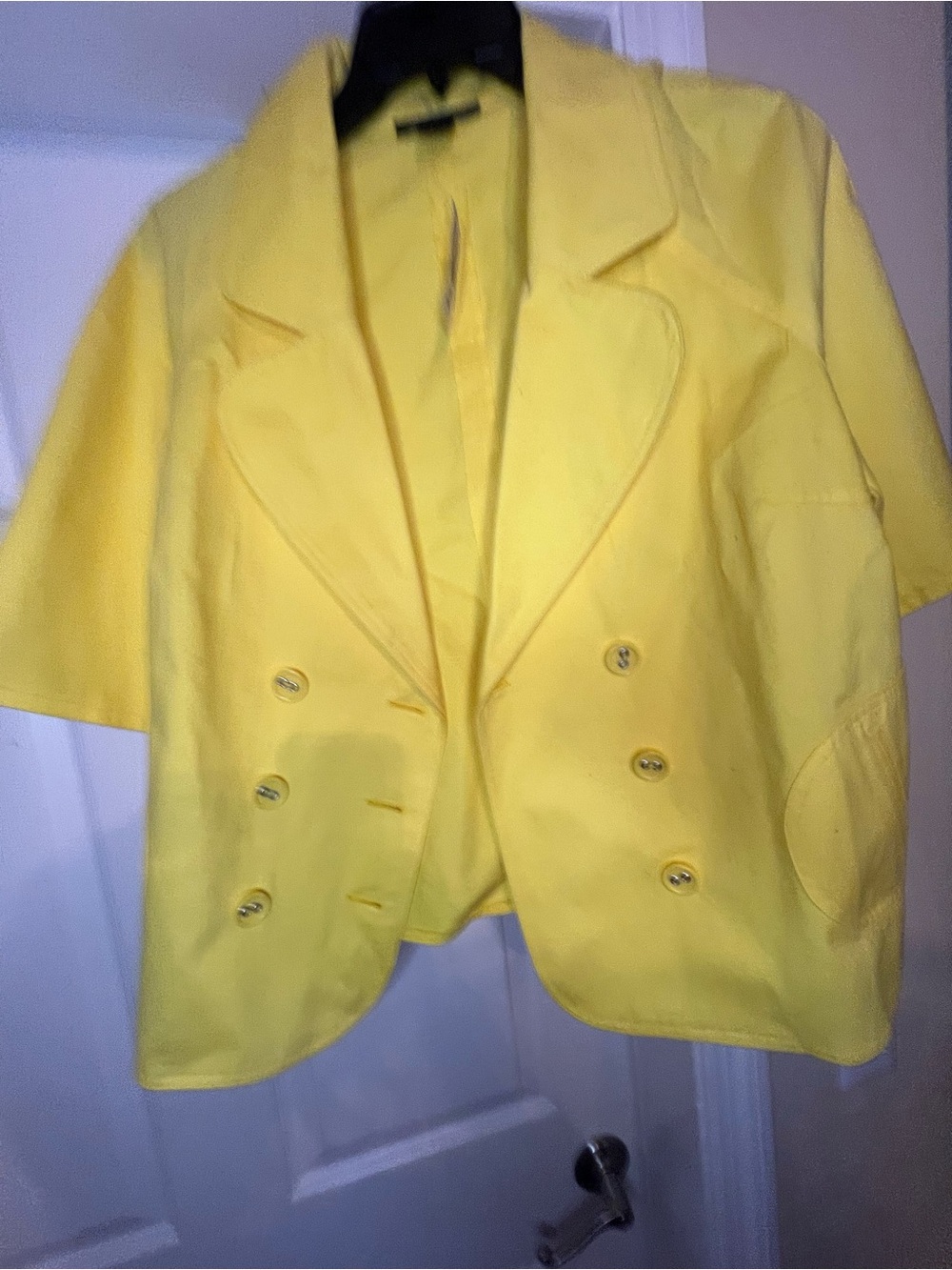 Ashley Stewart Women Bright Yellow Double-Breasted Short Sleeve Blazer